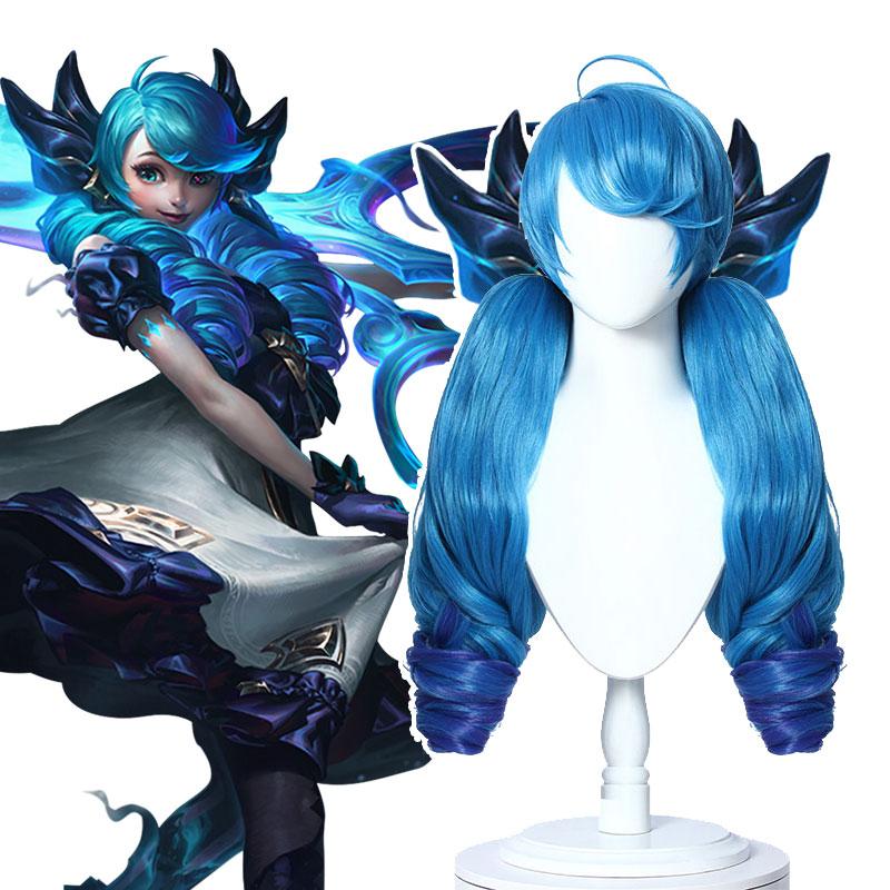 LOL Gwen Blue Gradient Ponytail  Wavy Long Cosplay Wigs Halloween wig