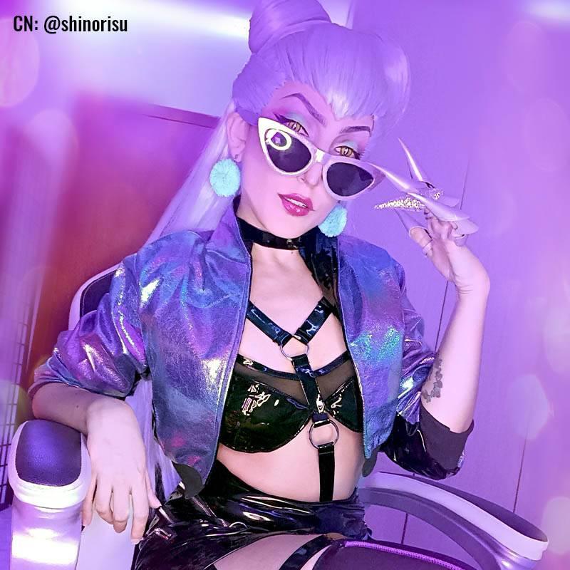 LOL KDA All Out Evelynn Purple Light Long Cosplay Wigs