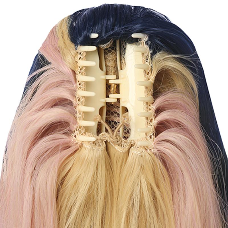 LOL KDA BADDEST Akali  Blue Mixed Yellow Long Cosplay Wigs Halloween wig