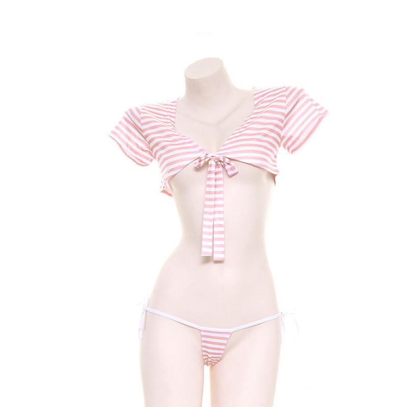 Low-cut Sexy Striped Bikini 2 Colors Cosplay Costume