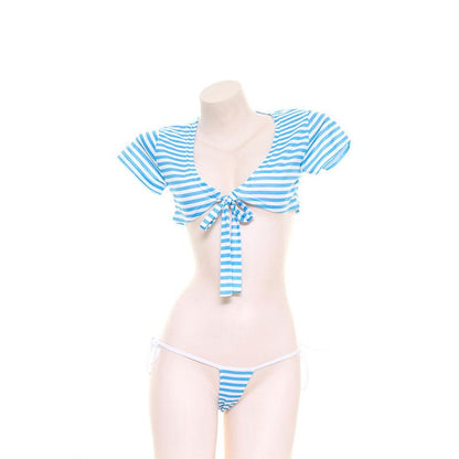 Low-cut Sexy Striped Bikini 2 Colors Cosplay Costume