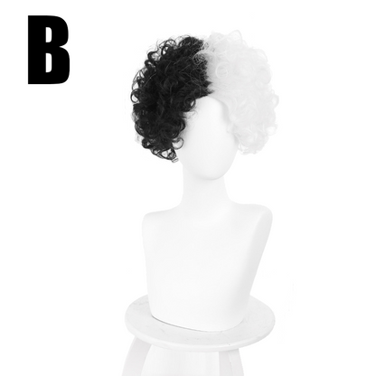 Movie Cruella Cruella de Vil White And Black Wavy Cosplay Wigs