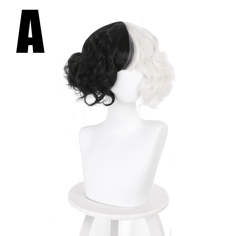 Movie Cruella Cruella de Vil White And Black Wavy Cosplay Wigs