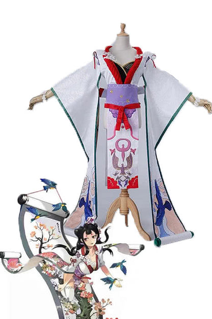 Onmyoji Flower And Bird Painting White Game Cosplay Kimono Outfits
