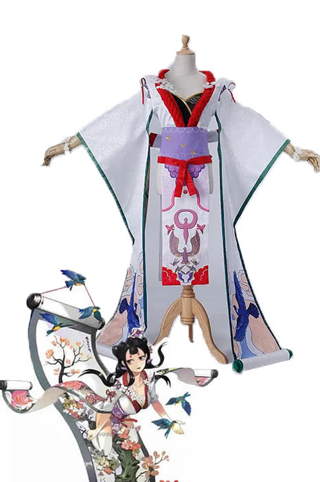 Onmyoji Flower And Bird Painting White Game Cosplay Kimono Outfits