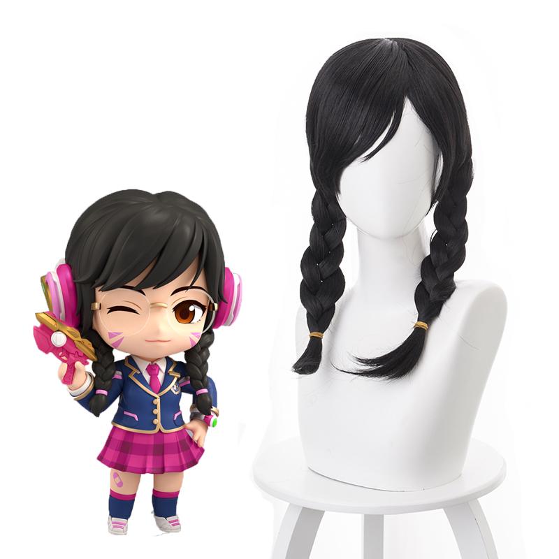 OW Academy D?Va Hana Song Black ponytail Cosplay Wigs