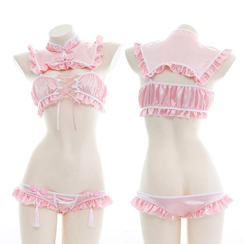 Pink Cheongsam Ruffled Underwear Sexy Cosplay Costume