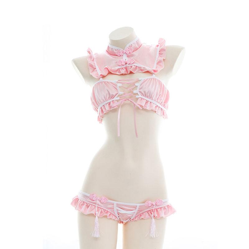 Pink Cheongsam Ruffled Underwear Sexy Cosplay Costume