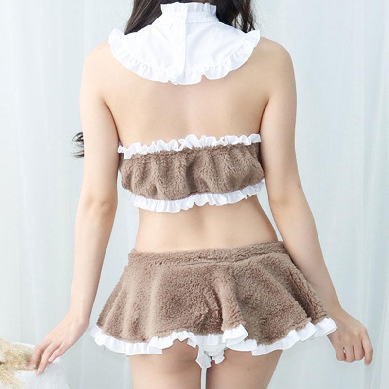 Plush Love Cutout Cute Cat Ears Dress Cosplay Costume