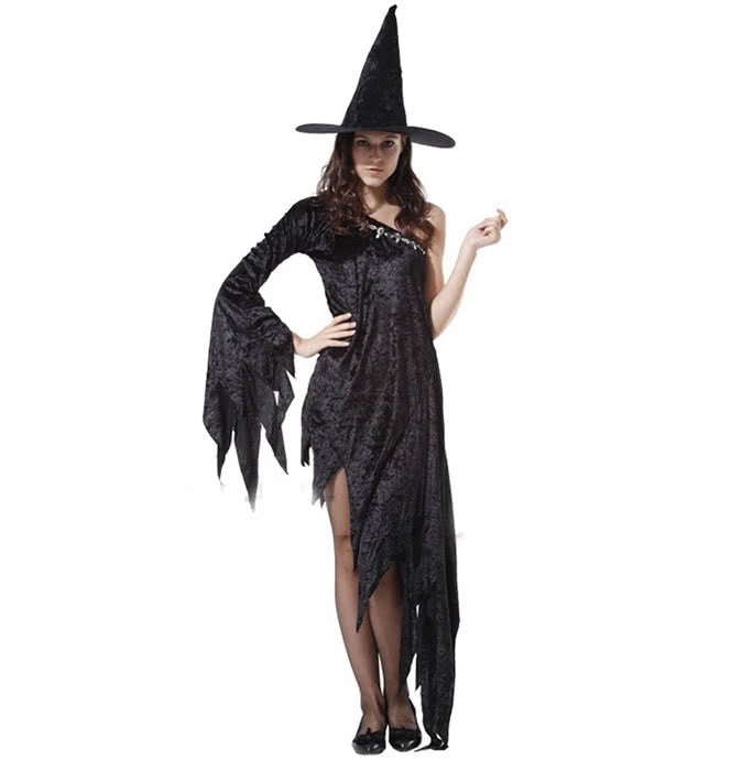 New Halloween black witch costume fancy dress with tassels design