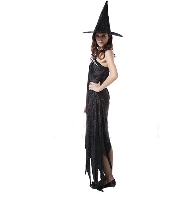 New Halloween black witch costume fancy dress with tassels design