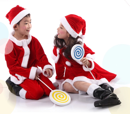Red Children Christmas Costumes with  White Plush Side