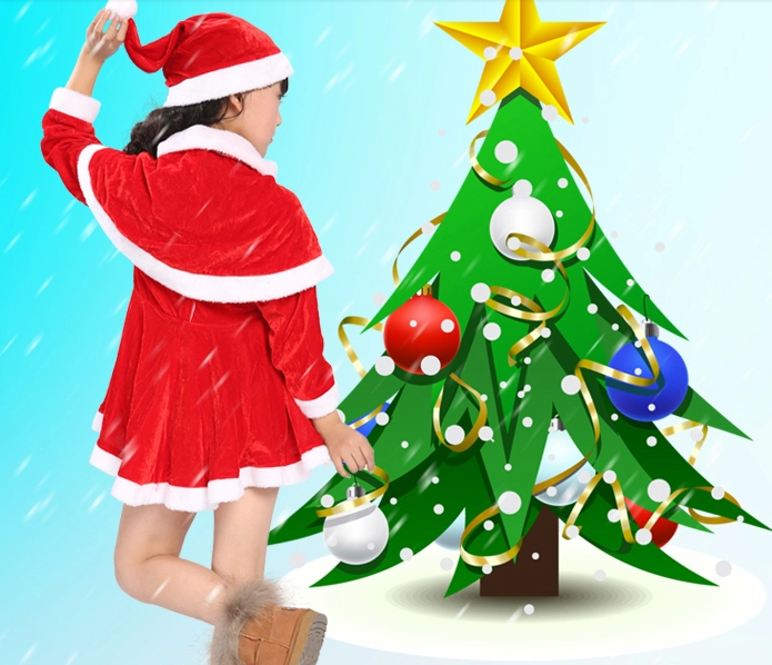 Red Children Christmas Costumes with  White Plush Side