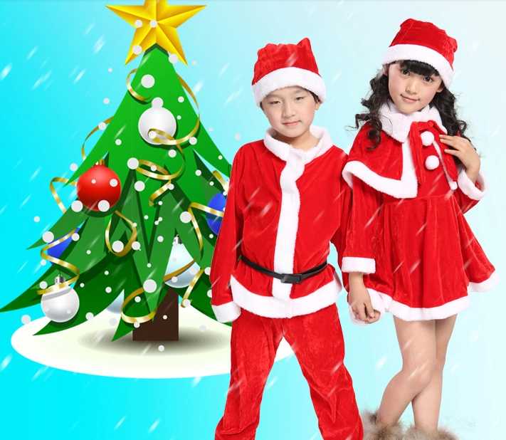 Red Children Christmas Costumes with  White Plush Side