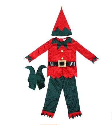 Red and Green Children Christmas Costume Double-Color Elf  Suit