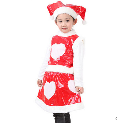 2015 New Style of  Girl Red Children Christmas Costume with White Plush Edge