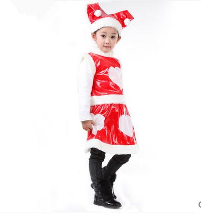 2015 New Style of  Girl Red Children Christmas Costume with White Plush Edge
