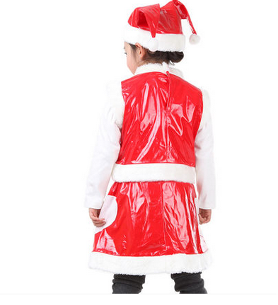 2015 New Style of  Girl Red Children Christmas Costume with White Plush Edge