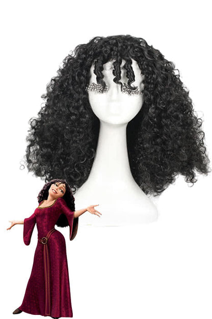 Rapunzel Tangled Mother Gothel Long Black Cosplay Wigs Curly Hairs