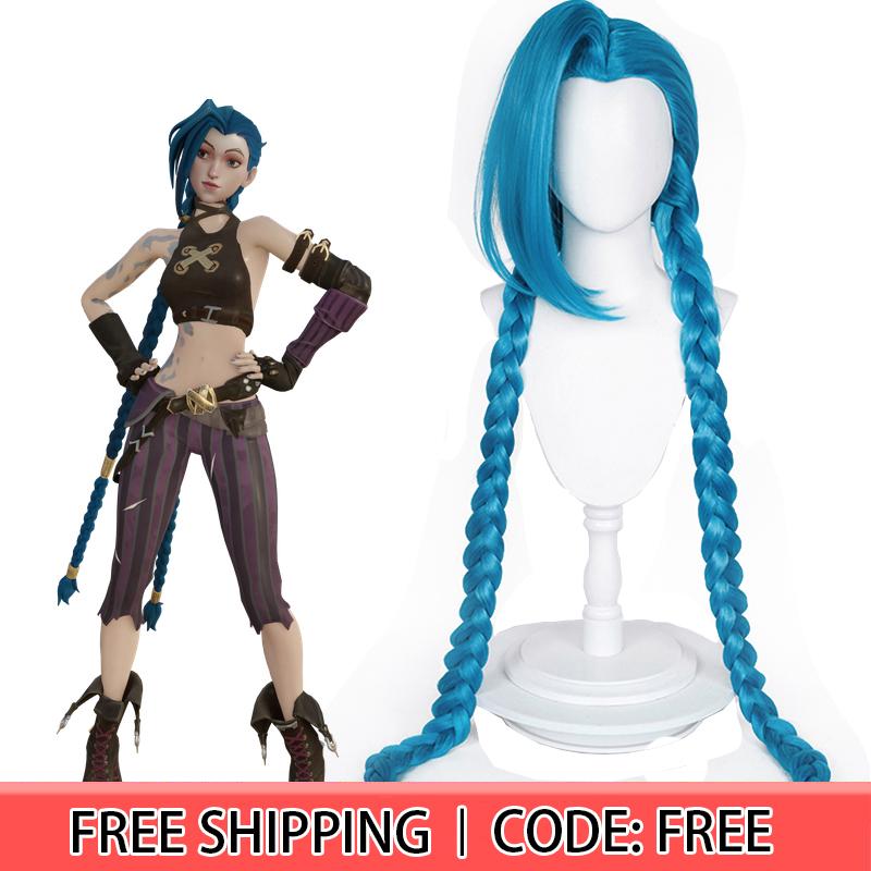 ¡¾In Stock¡¿130cm Anime LOL Arcane Jinx Blue Cosplay Wigs