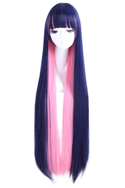 Panty & Stocking with Garterbelt Anarchy Stocking Long Straight Indigo Pink Cosplay Wigs