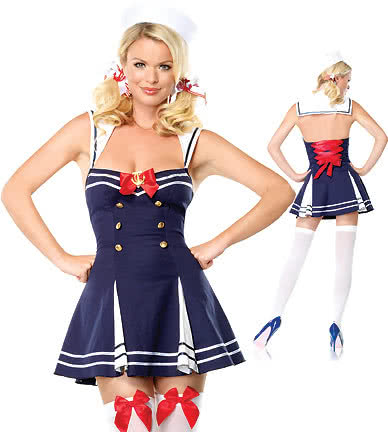 Sexy dark blue Sailor Uniform Sweetie dress with white Hat