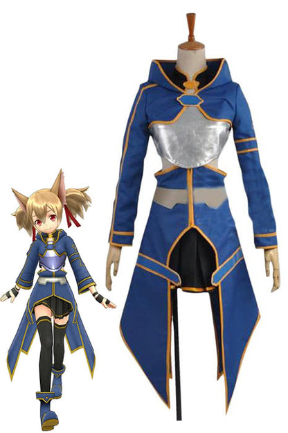 Sword Art Online 2 Ghost Bullet Silica Blue Anime Cosplay Costume