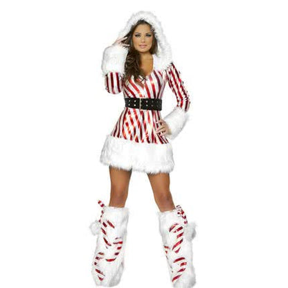 Red and white striated christmas costume dress a pair socks