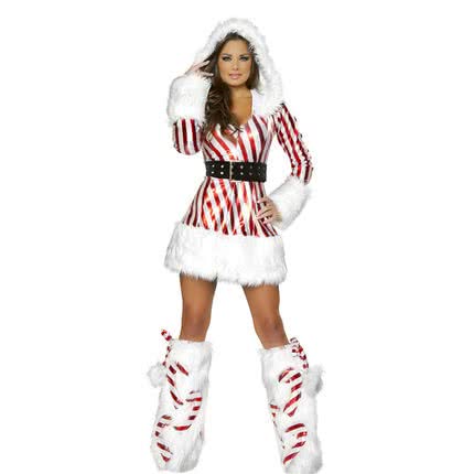 Red and white striated christmas costume dress a pair socks