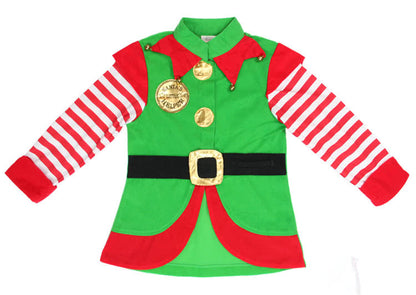 New Style Green Children Christmas Costume with Red and White Striped Hat