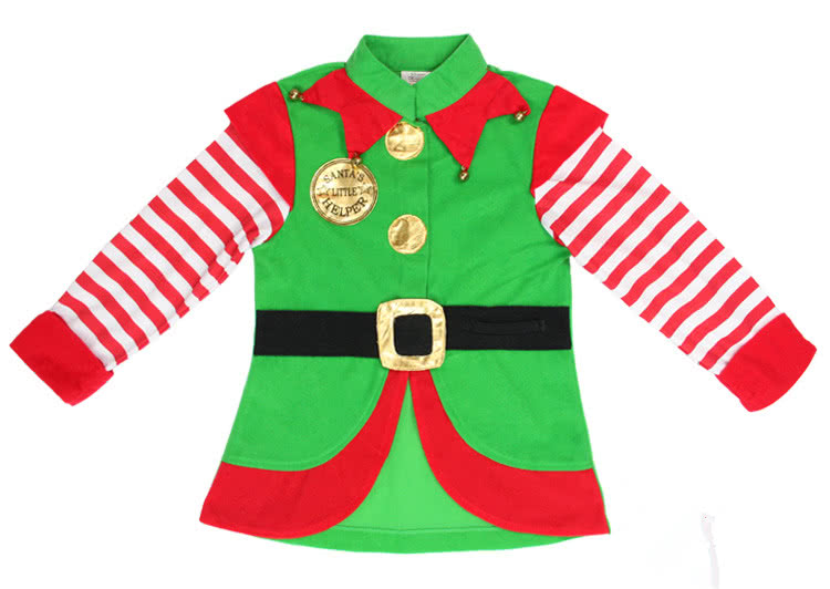 New Style Green Children Christmas Costume with Red and White Striped Hat
