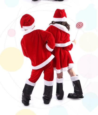 Red Children Christmas Costumes with  White Plush Side