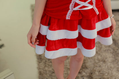 Red off-the-shoulder dress christmas costume for sexy girl and women