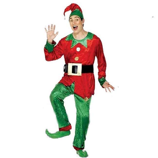 Funny couples Christmas costumes perform uniforms green mix red suit