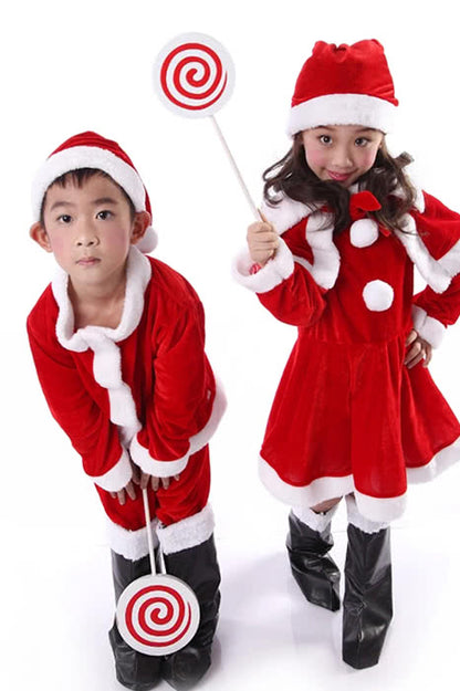 Red Children Christmas Costumes with  White Plush Side