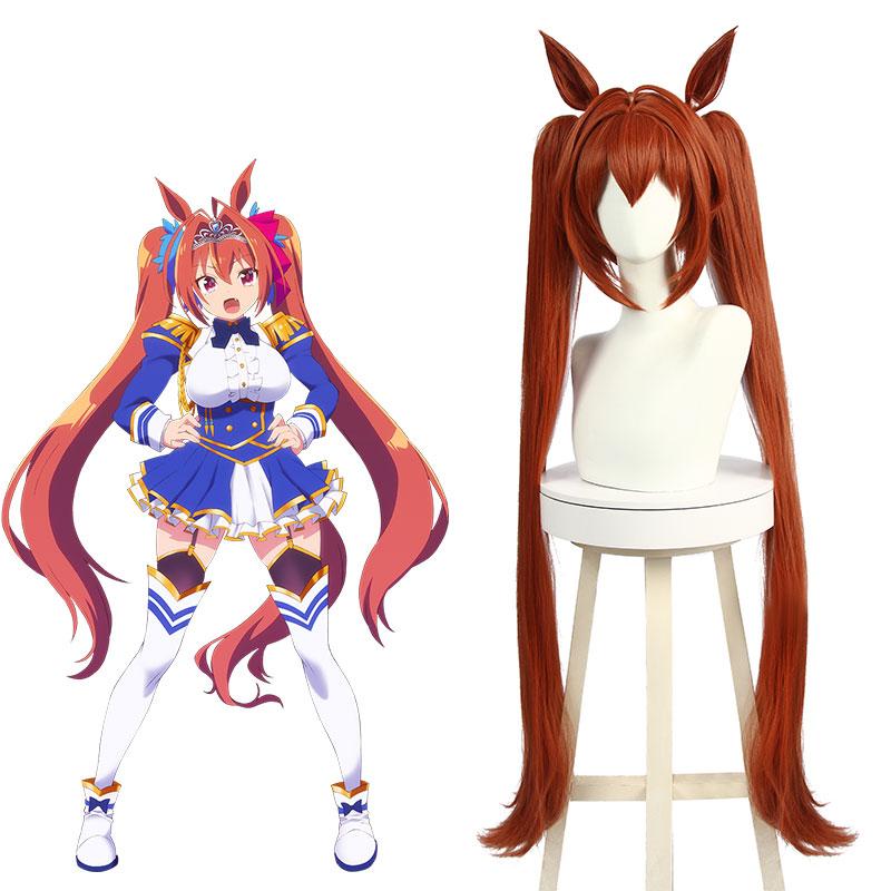 Uma Musume: Pretty Derby Daiwa Scarlet Orange Brown Long Cosplay Wigs With Ears