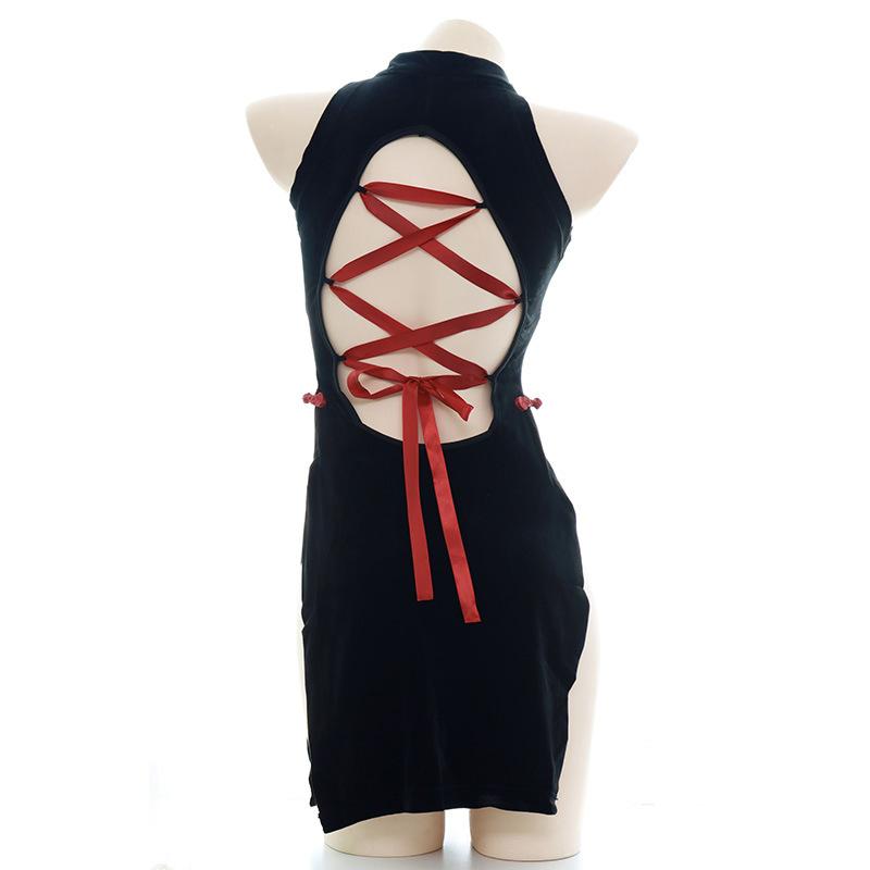 Vintage Cheongsam Velvet Slit Underwear Sexy Cosplay Costume