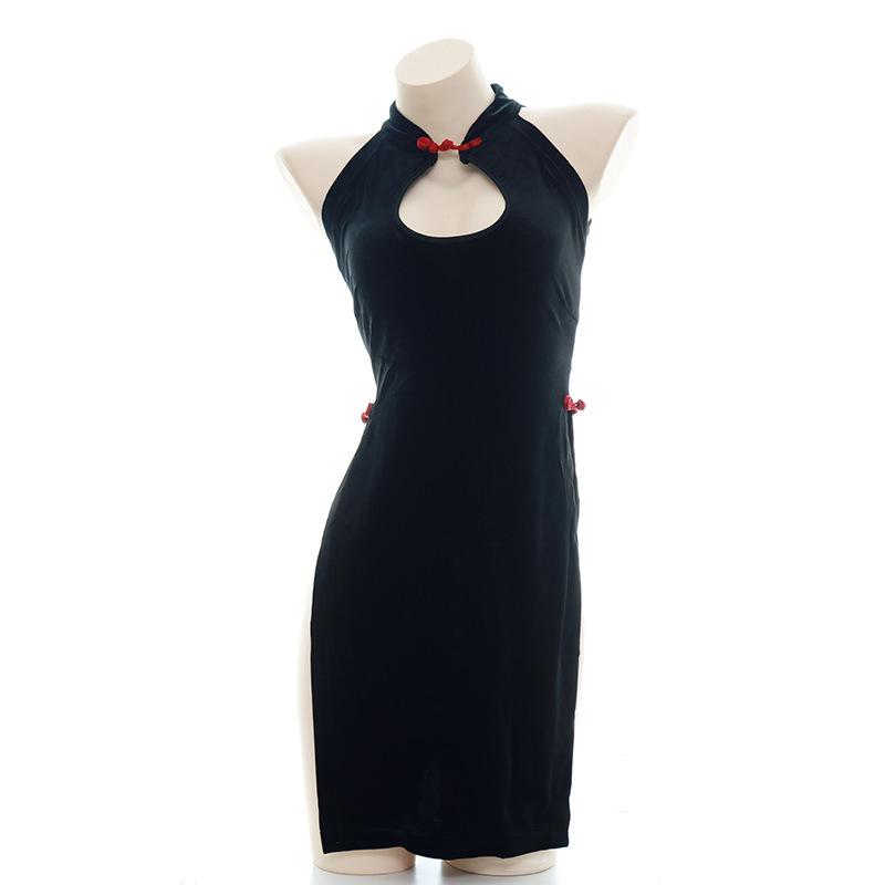 Vintage Cheongsam Velvet Slit Underwear Sexy Cosplay Costume
