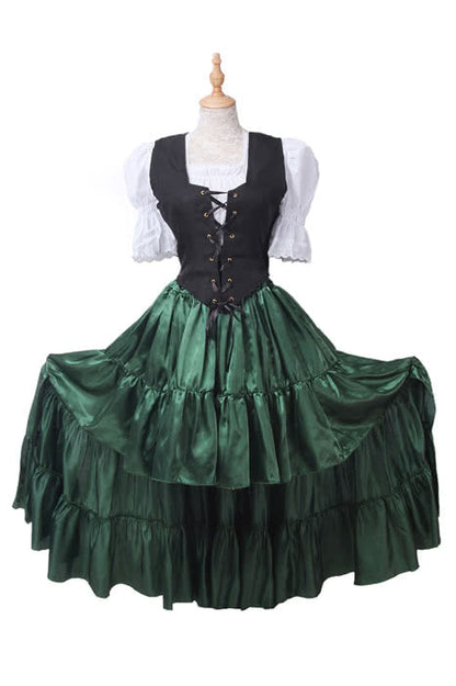 Women Retro Long Dress Green Belly Dance Cosplay Costumes GC14C-F-3
