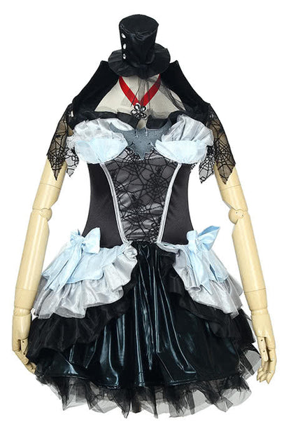 Black Halloween costume vampire Queen dress with blue bowknot