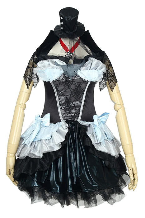 Black Halloween costume vampire Queen dress with blue bowknot