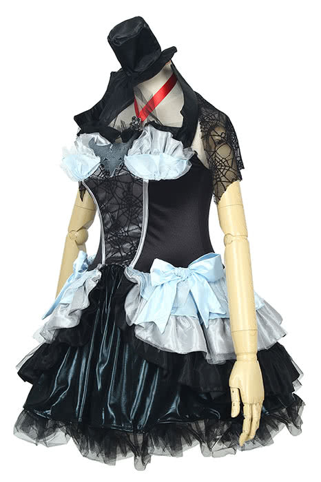 Black Halloween costume vampire Queen dress with blue bowknot
