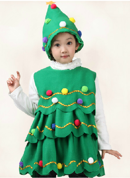 Green Child Christmas Costume with Colorful Snowball