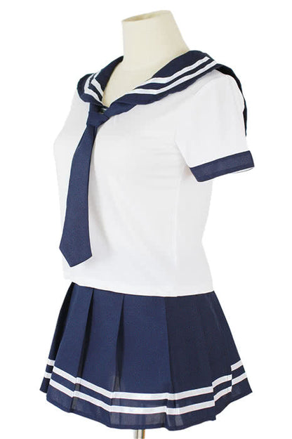 Classic White and Blue School Girl Sailor Costume of Students with Short Sleeves