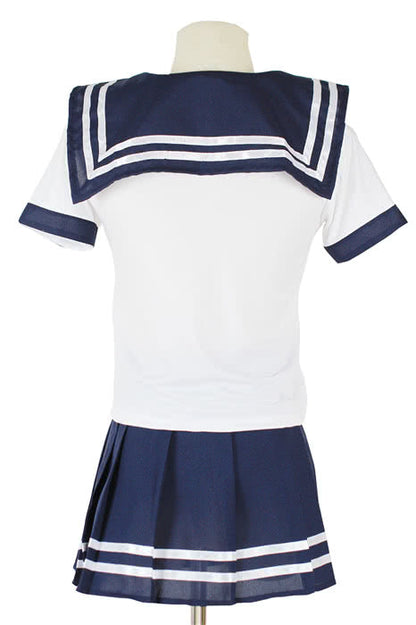 Classic White and Blue School Girl Sailor Costume of Students with Short Sleeves