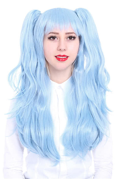 70cm Long Sky Blue Fashion Straight Clip Ponytail Wig