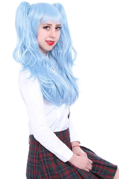 70cm Long Sky Blue Fashion Straight Clip Ponytail Wig
