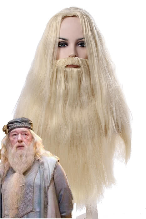 Albus Dumbledore Long Curly Silver White Movie Cosplay Man Wigs