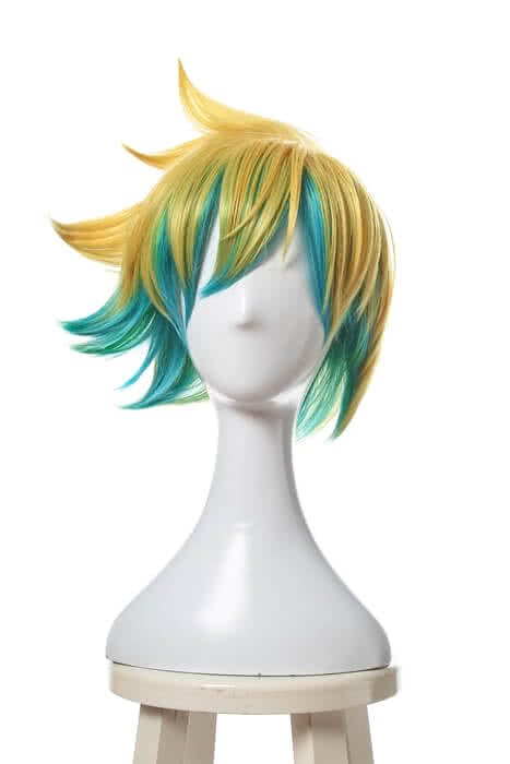 LOL Star Guardian Ezreal Short Golden Mixed Blue Game Cosplay Wigs