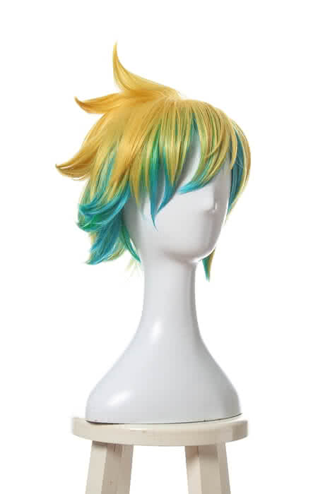 LOL Star Guardian Ezreal Short Golden Mixed Blue Game Cosplay Wigs